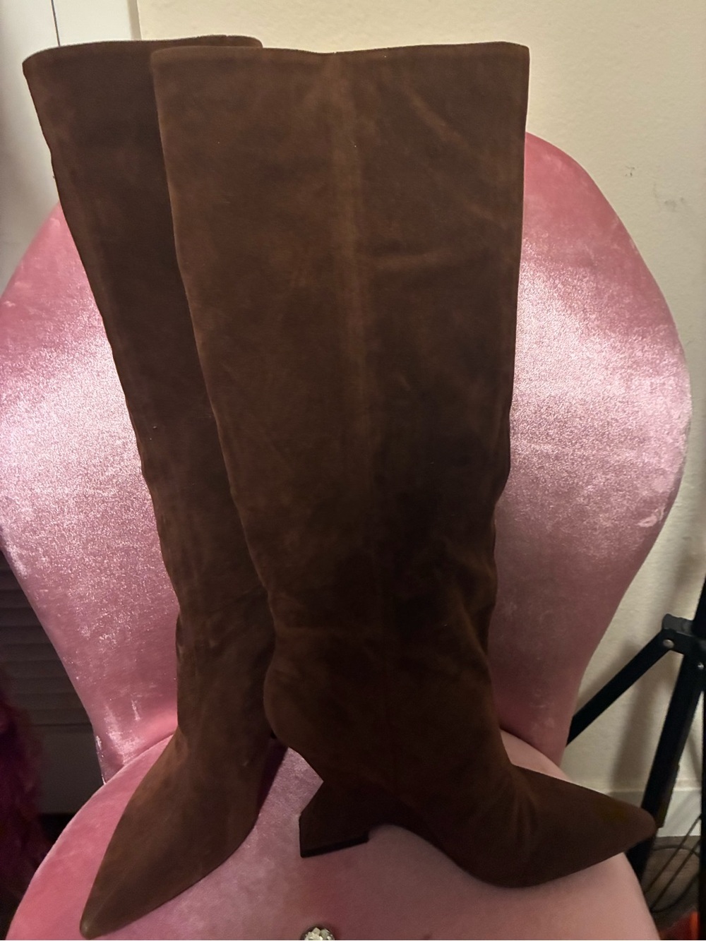 Tall Brown faux Suede Pointed-Toe Knee Boots